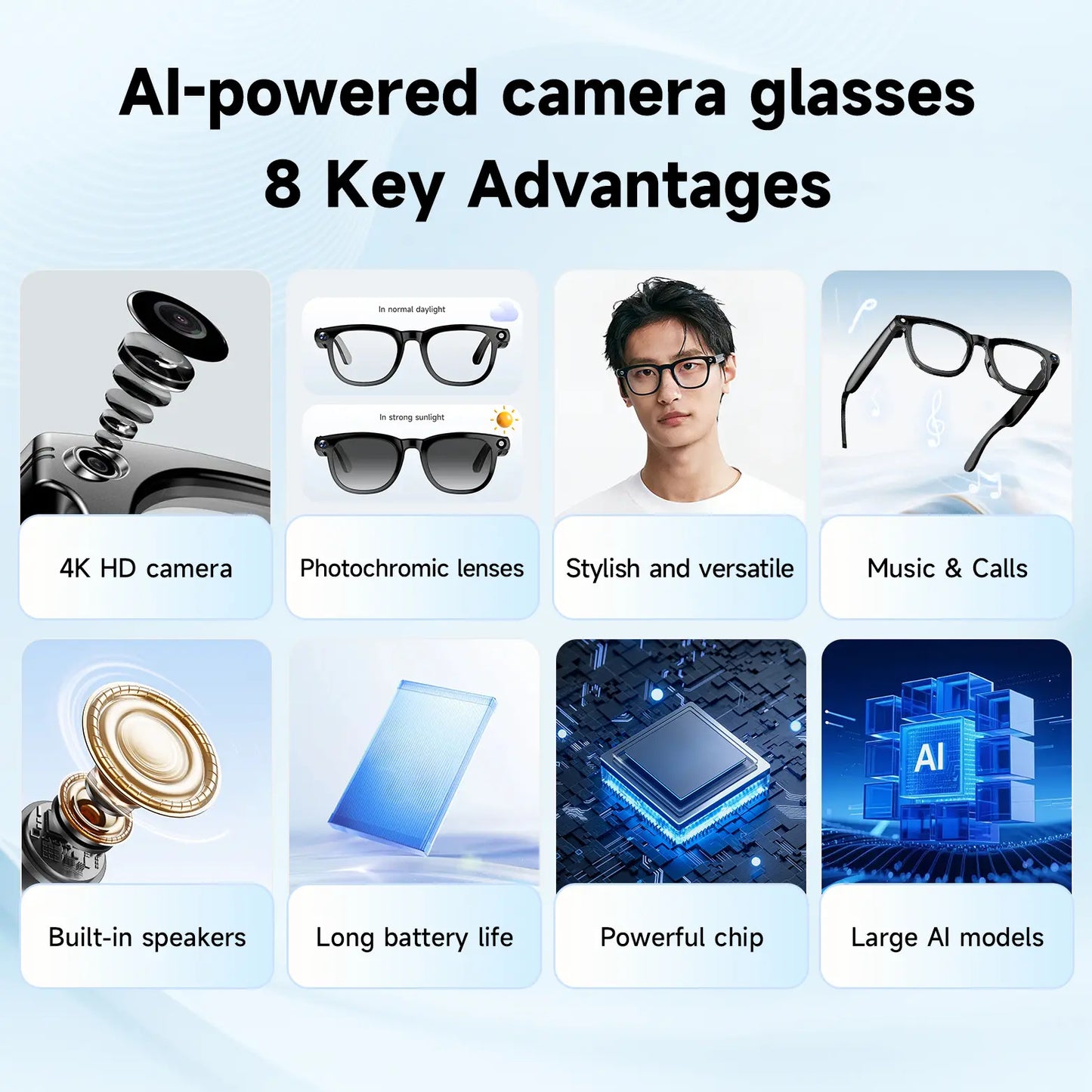 🔥Last Day Sale 70% OFF🕶2026 New AI Smart Glasses | 4K Camera | 139-Language Translation | Hands-Free Voice Assistant | Open-Ear Audio