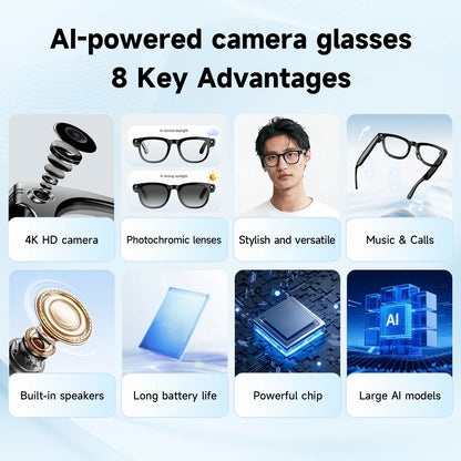 🔥Last Day Sale 70% OFF🕶2026 New AI Smart Glasses | 4K Camera | 139-Language Translation | Hands-Free Voice Assistant | Open-Ear Audio