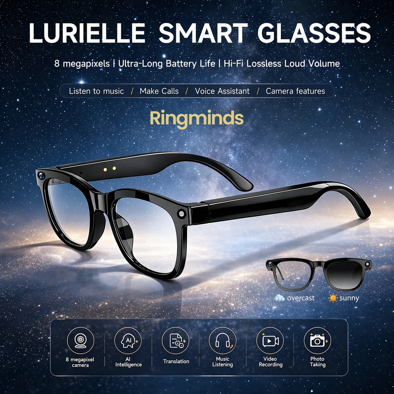 🔥Last Day Sale 70% OFF🕶2026 New AI Smart Glasses | 4K Camera | 139-Language Translation | Hands-Free Voice Assistant | Open-Ear Audio